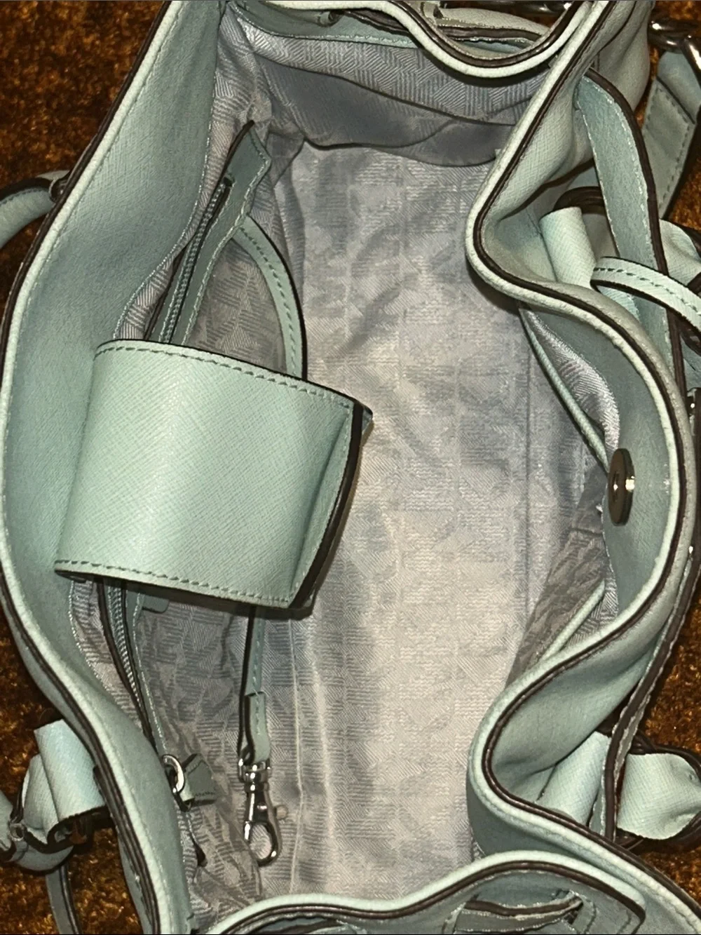Michael Kors Mint Green Leather Satchel with Silver Hardware